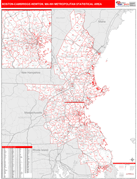 Boston-Cambridge-Newton Metro Area Digital Map Red Line Style
